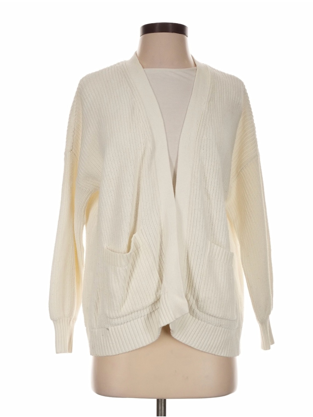 Hollister White Open-Front Pocket Knit Cardigan